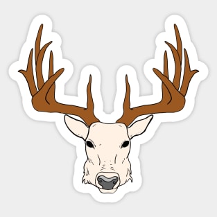 White Reindeer with brown deer horns hand drawn Sticker